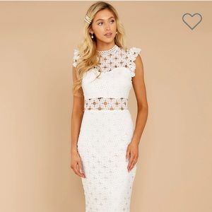Red Dress Boutique white lace midi dress, size medium